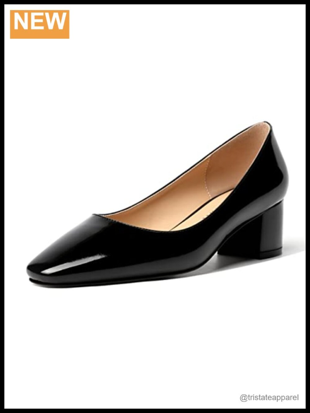Skystarry Womens Square Toe Slip On Patent Pumps Chunky Low Heel Wedding Shoes